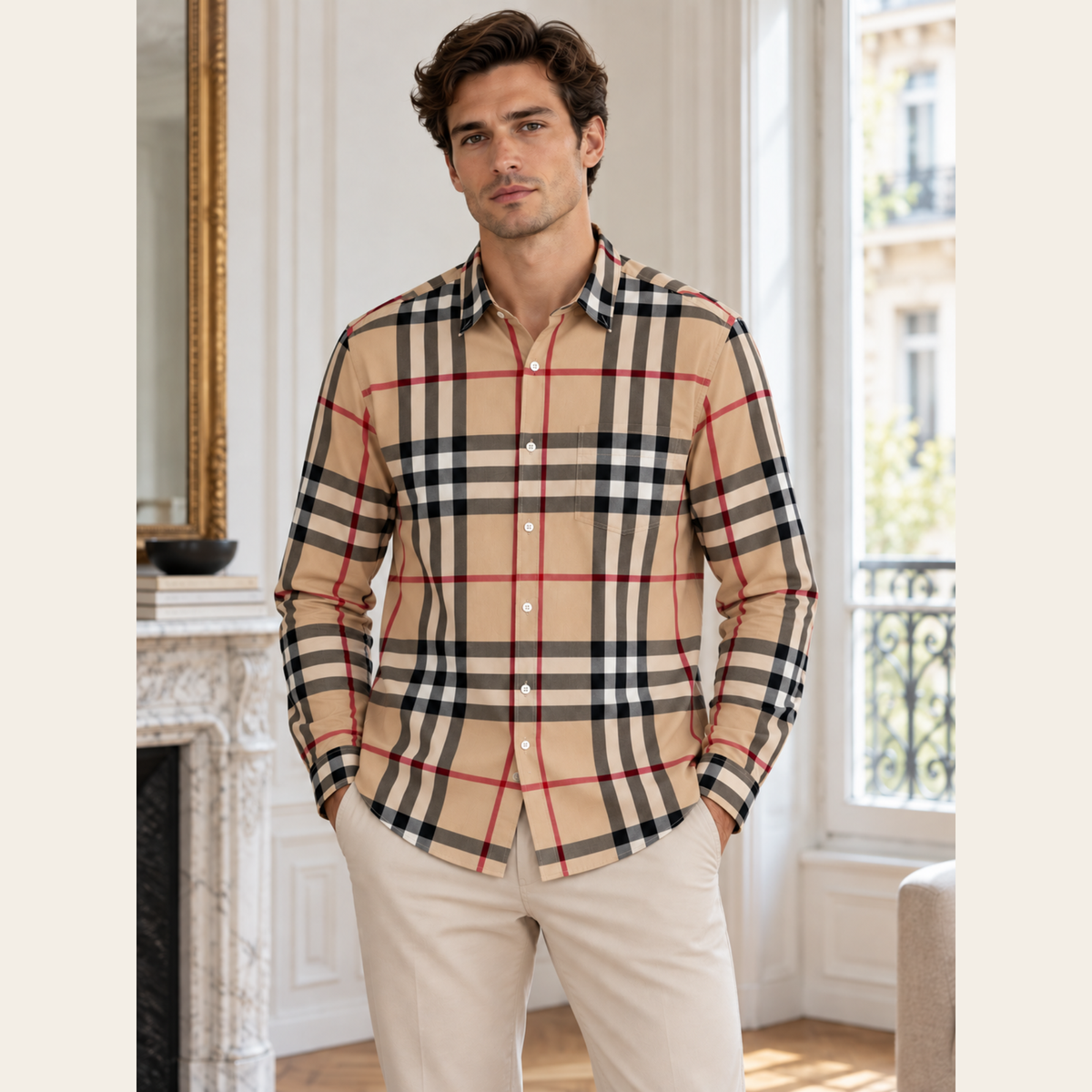 BURBERRY BRIT — Chemise homme Check Archive Beige en coton, Taille L