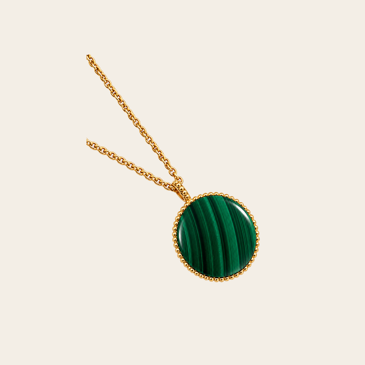 CHRISTIAN DIOR — Collier médaillon Medium Rose des Vents en or jaune, malachite et diamant