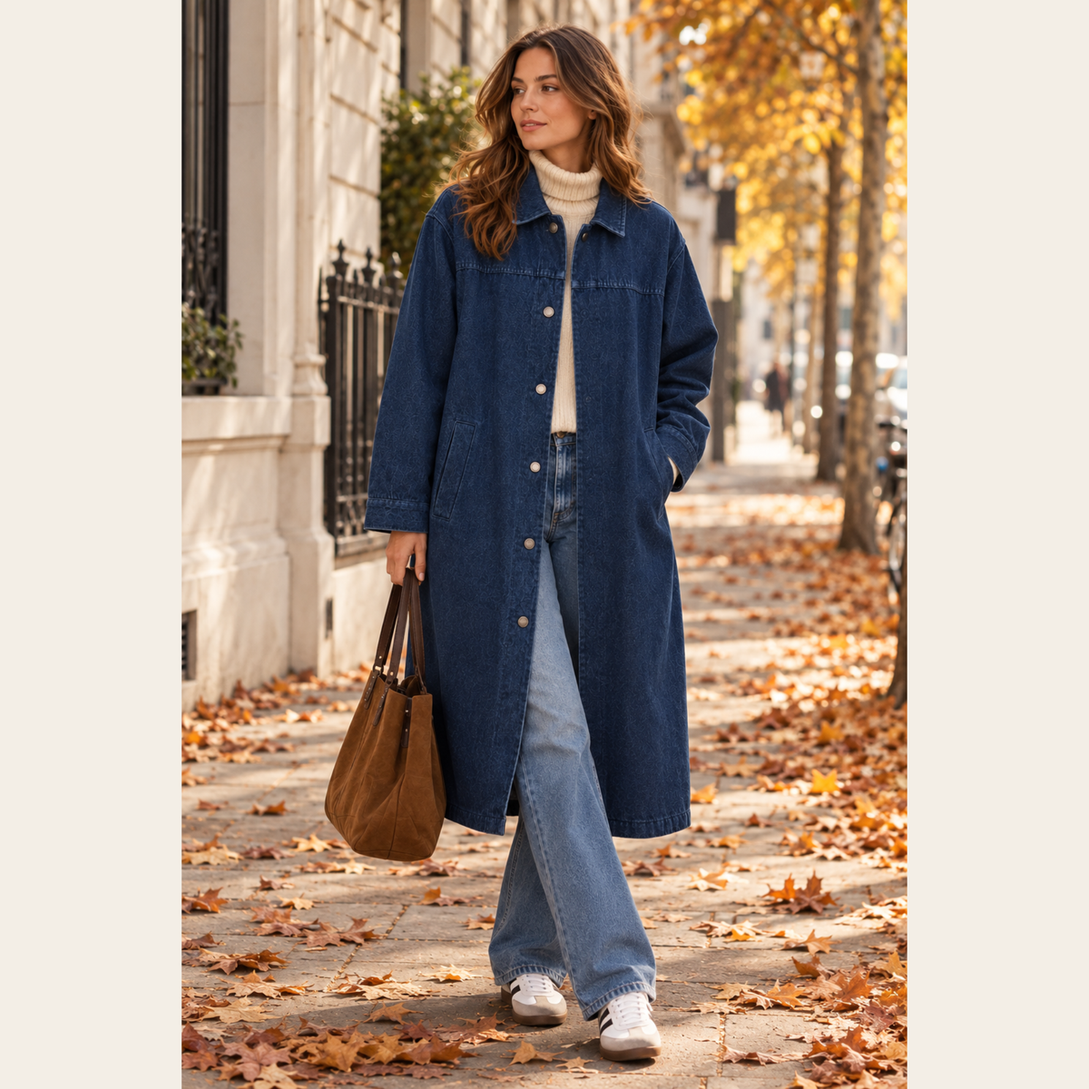 AMERICAN VINTAGE — Manteau long en denim bleu indigo, Taille XS/S