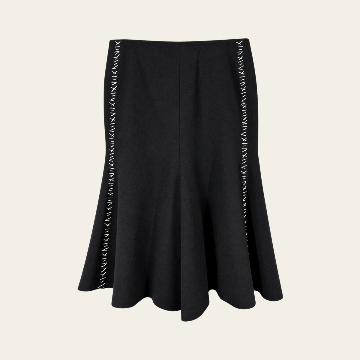 ALEXANDER McQUEEN — Jupe évasée en laine noire à surpiqûres blanches, Taille 46 IT