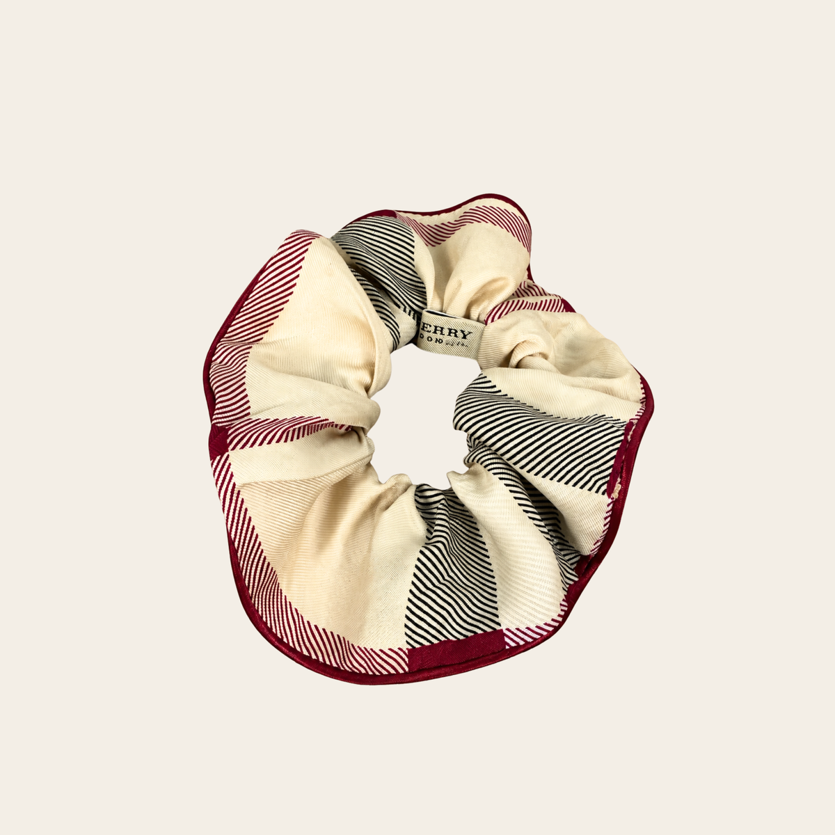 BURBERRY — Chouchou à carreaux écru, noir et bordeaux