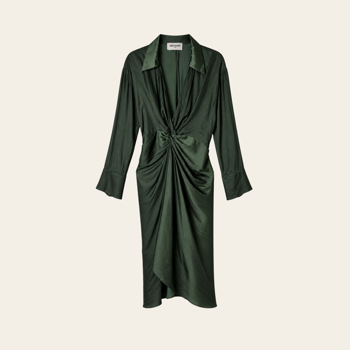 ZADIG & VOLTAIRE — Robe Rozo Satin kaki drapée, taille M