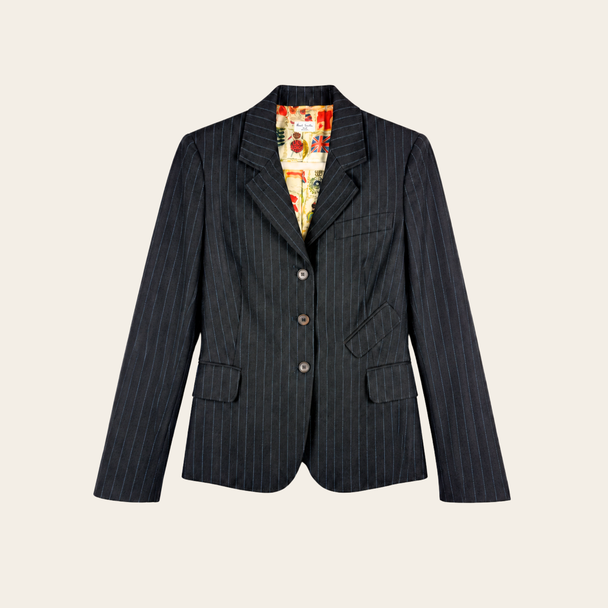 PAUL SMITH BLUE — Ensemble tailleur à fines rayures en laine, blazer cintré et pantalon assorti, taille S (42 IT)