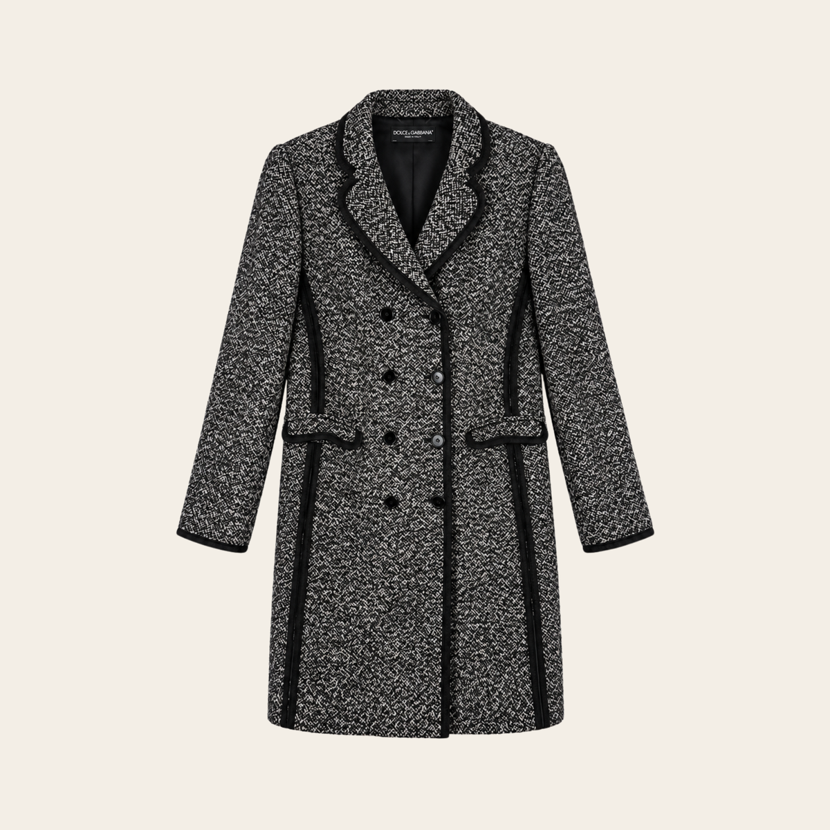 DOLCE & GABBANA — Manteau en tweed noir et blanc à double boutonnage, taille 44 IT (M)