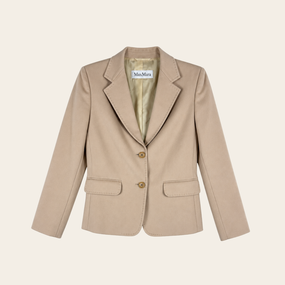 MAX MARA — Blazer cintré en laine vierge beige sable, taille 40 IT (S / FR 38 / US 6)