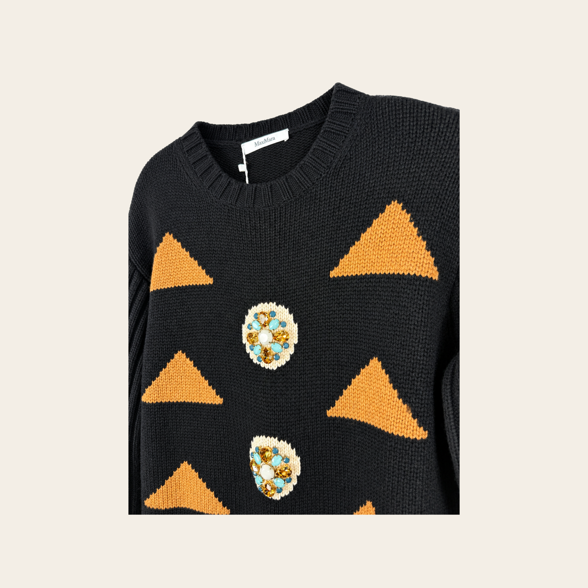 MAX MARA — Robe pull Maracas en laine et cachemire à intarsia et cristaux, taille S