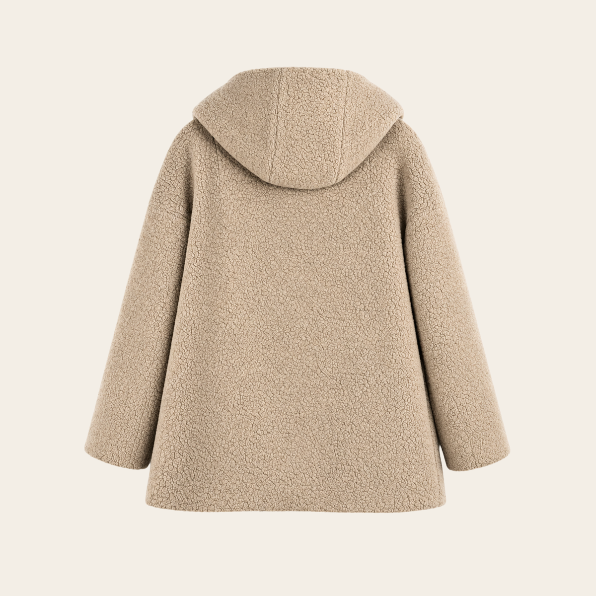 CINZIA ROCCA ICONS — Manteau court à capuche en laine bouclée beige avec plastron matelassé amovible, taille 42 IT (M / FR 38 / US 6)