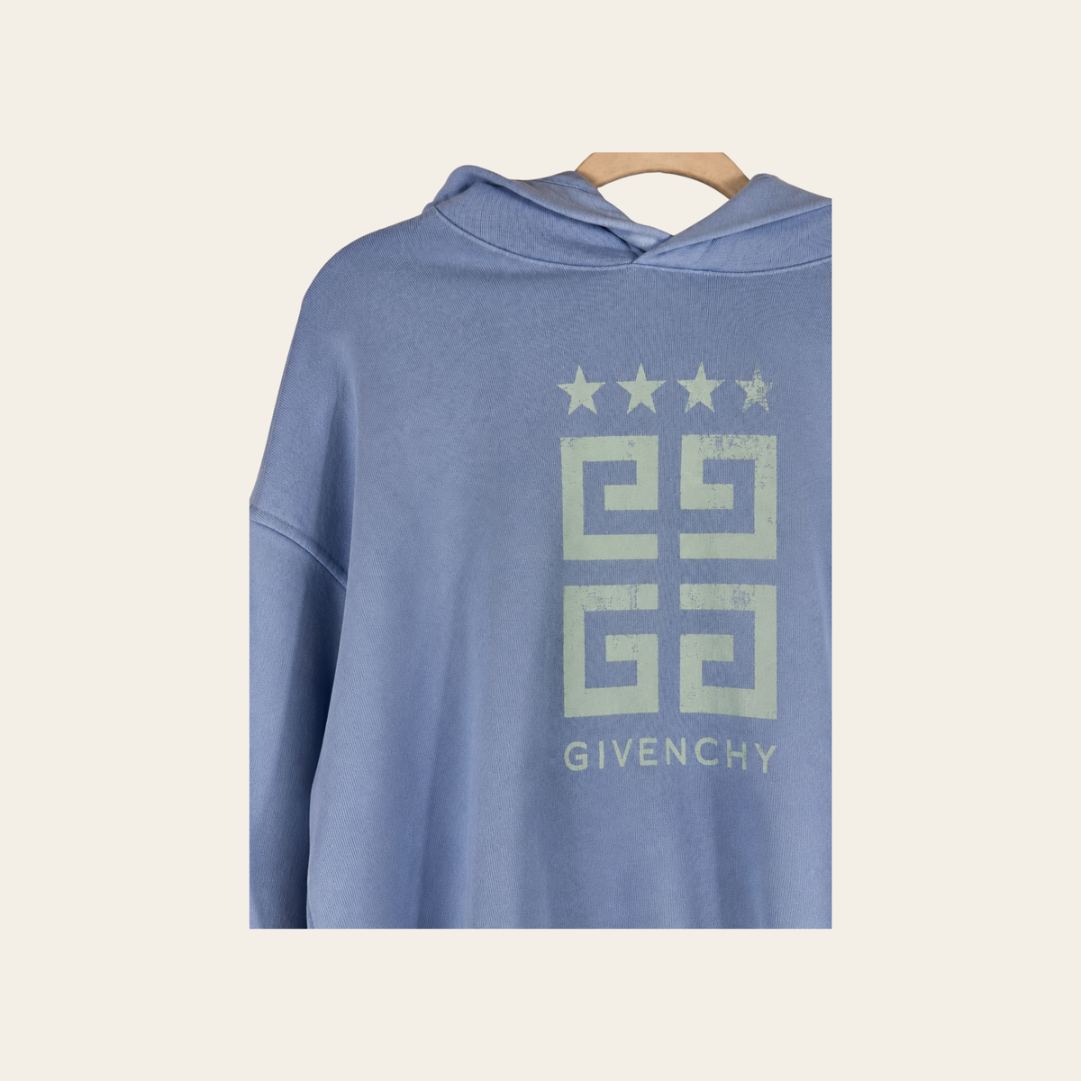 GIVENCHY – Hoodie Cropped 4G à Étoiles Effet Vintage, Bleu Ciel