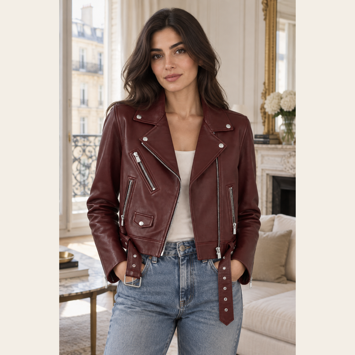 ANINE BING – Veste Benjamin Leather Moto en cuir bordeaux, XS