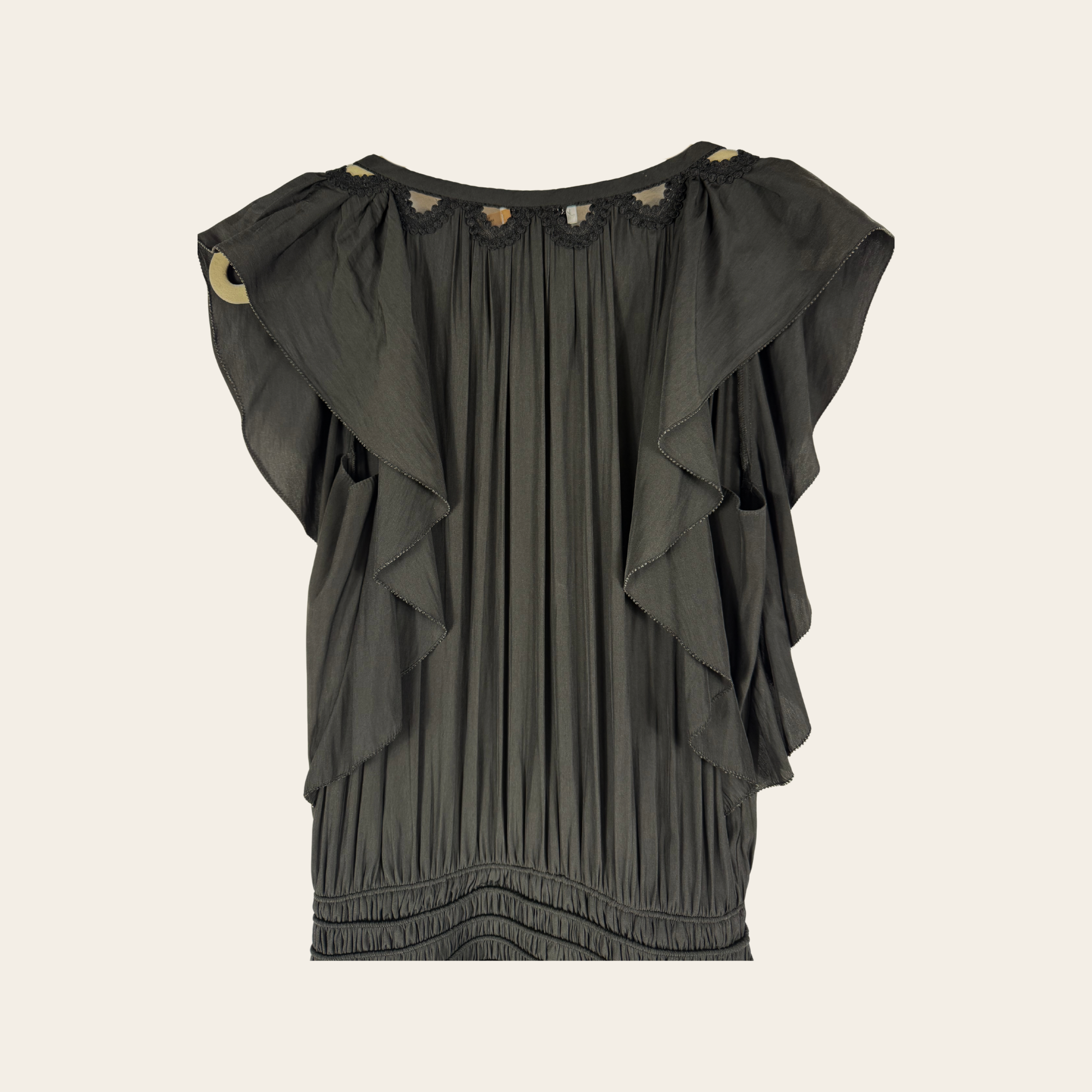 Ramy Brook – Robe Noire Plissée à Volants, S