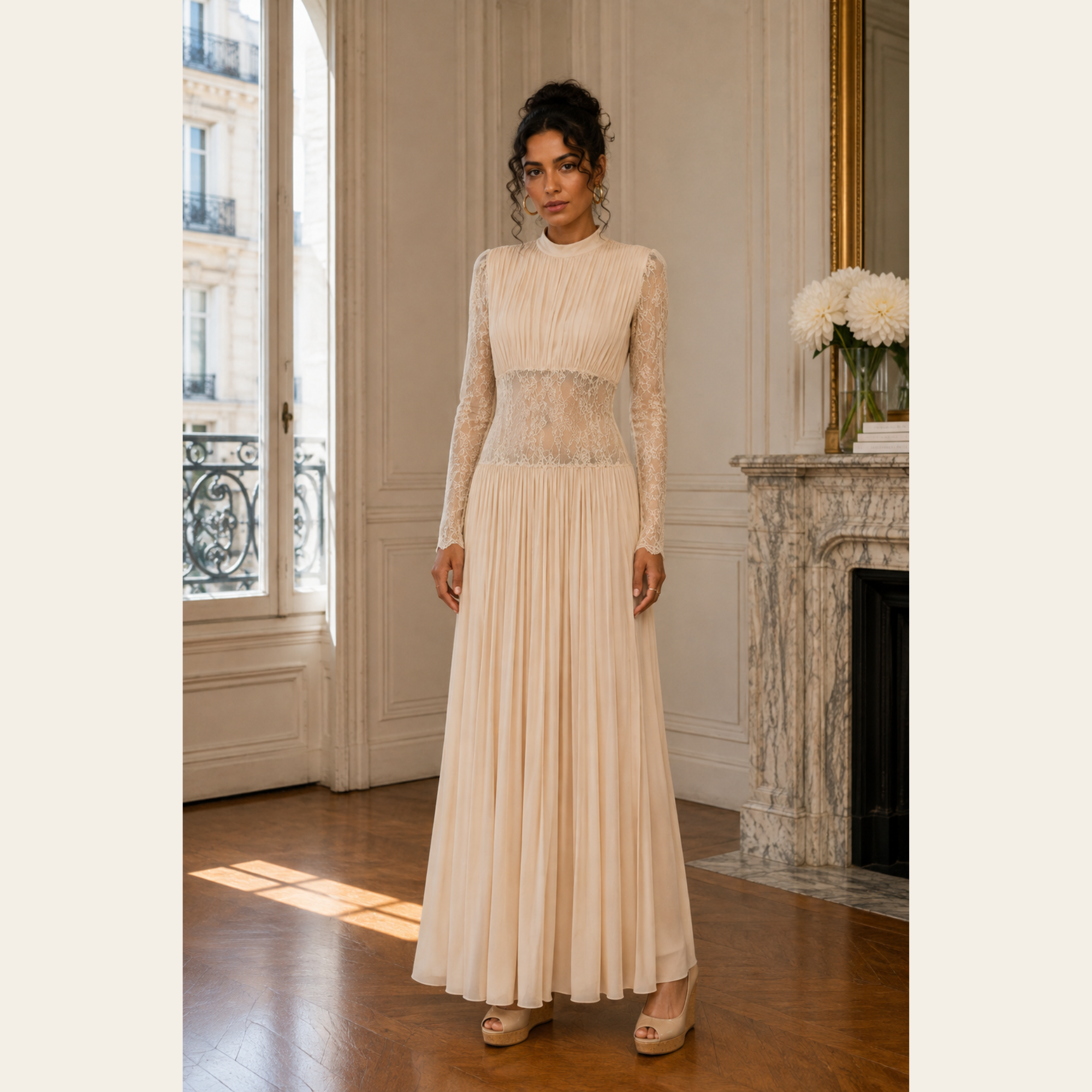 ZIMMERMANN – Robe plissée en dentelle crème, S