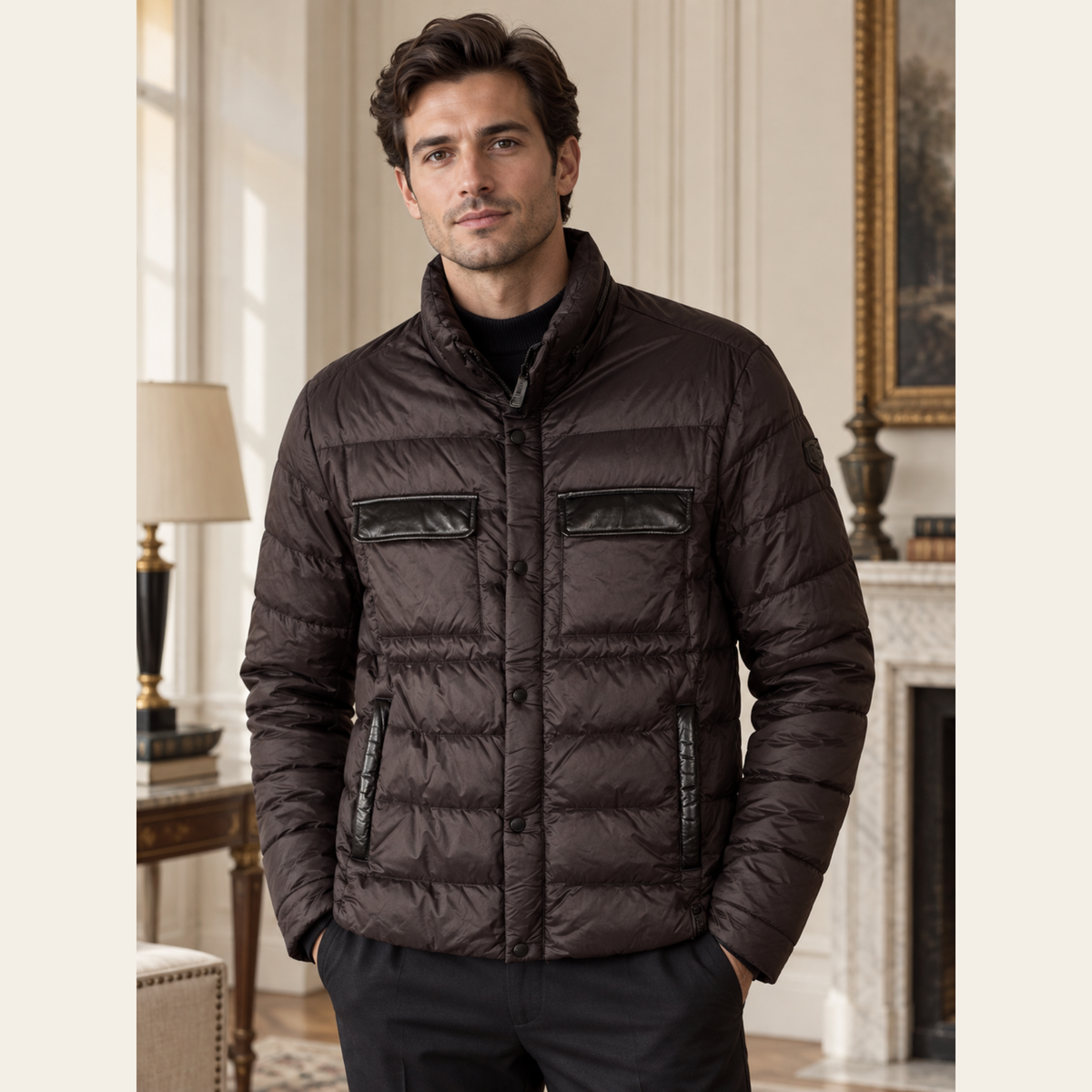 RUDSAK – Doudoune matelassée noire à garnitures en cuir, taille S