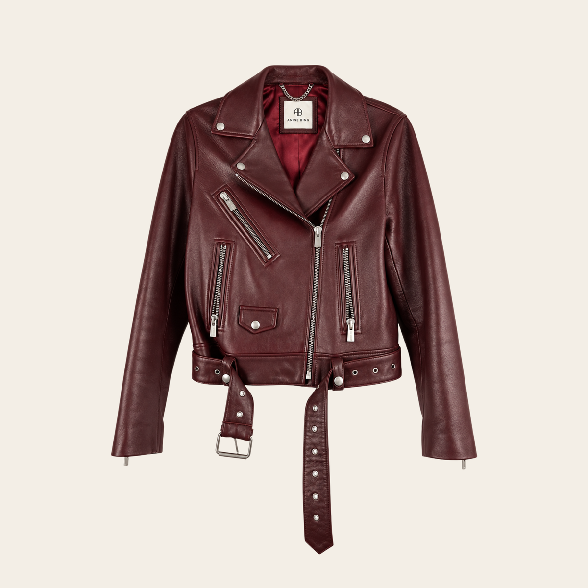 ANINE BING – Veste Benjamin Leather Moto en cuir bordeaux, XS