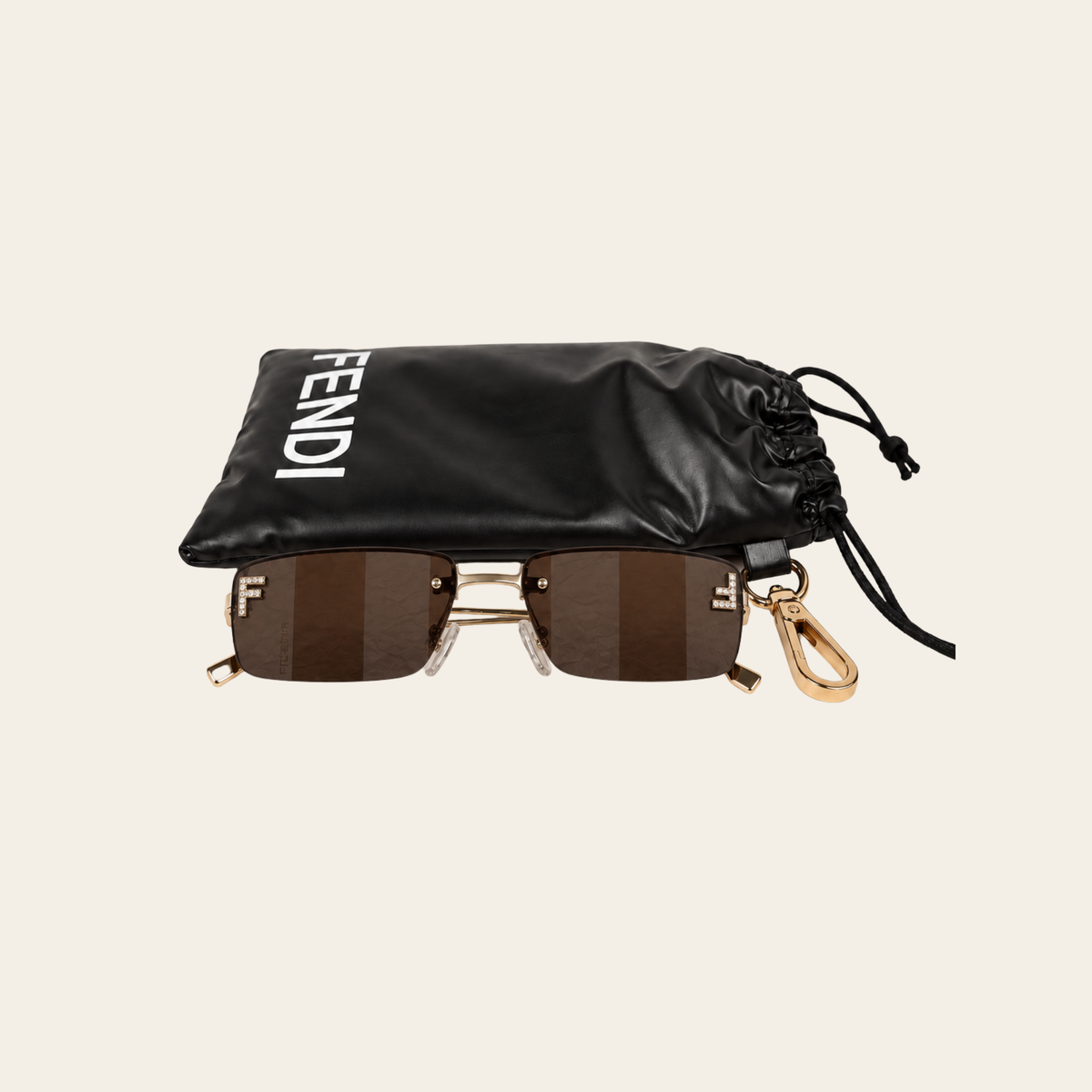 FENDI – Lunettes de soleil Fendi First Crystal rectangulaires dorées à cristaux et verres bruns
