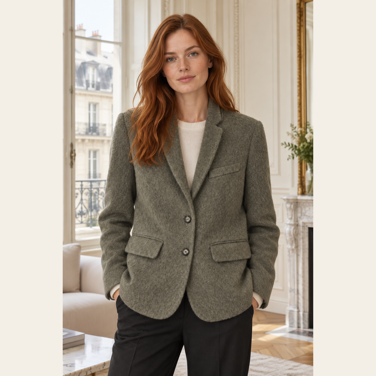 ANINE BING – Blazer Quinn en laine et mohair vert militaire foncé, XS