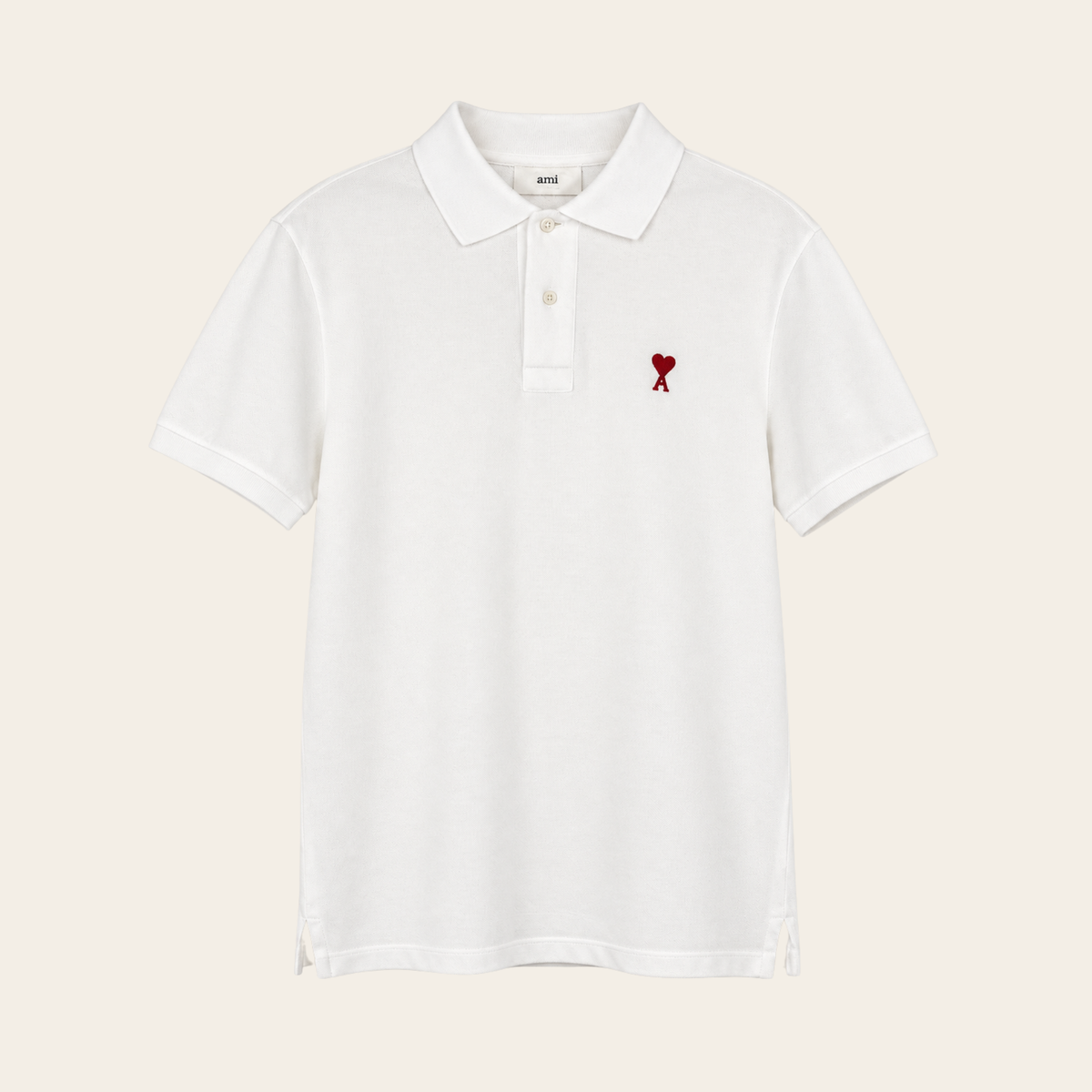 AMI PARIS – Polo Ami de Cœur blanc en coton biologique à logo rouge