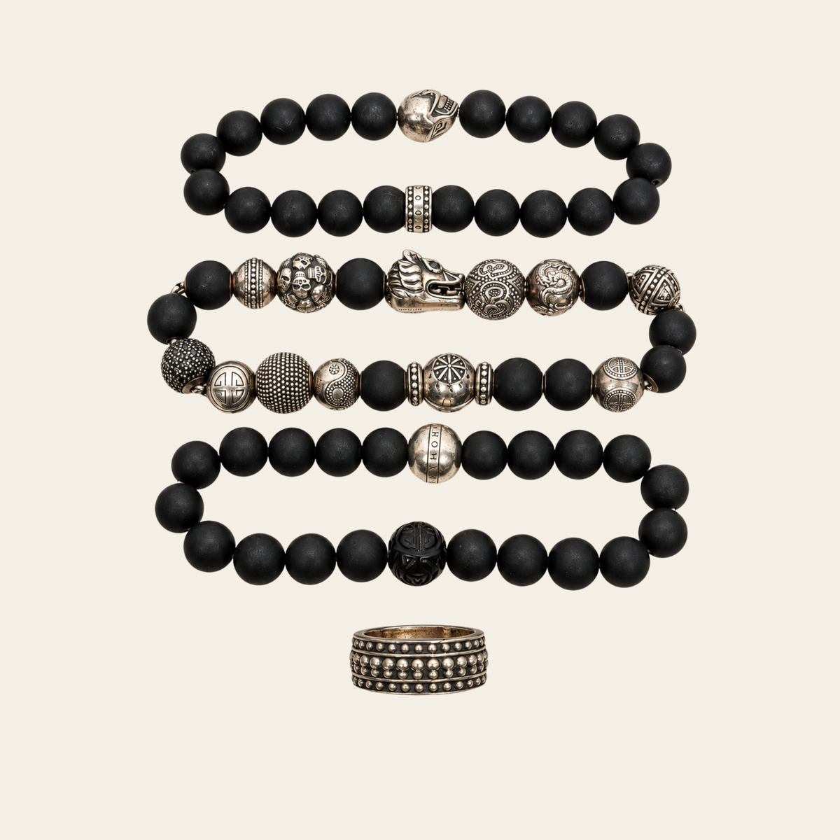 Thomas Sabo – Ensemble de trois bracelets Karma Beads en argent sterling 925 et perles noires