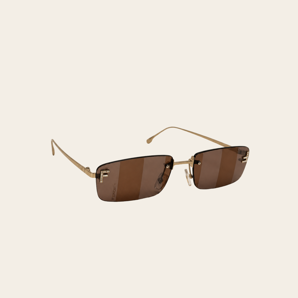 FENDI – Lunettes de soleil Fendi First Crystal rectangulaires dorées à cristaux et verres bruns