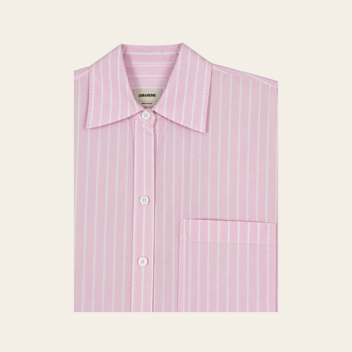 ZADIG & VOLTAIRE – Chemise Tamara Pop Raye à rayures et strass, rose dragée, S