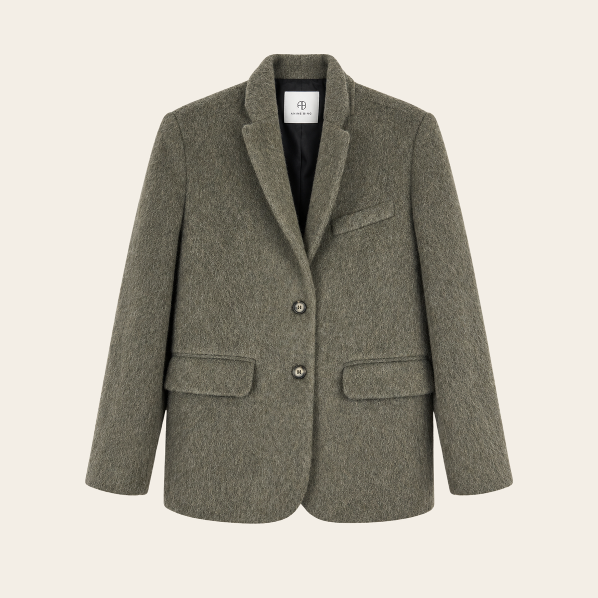ANINE BING – Blazer Quinn en laine et mohair vert militaire foncé, XS