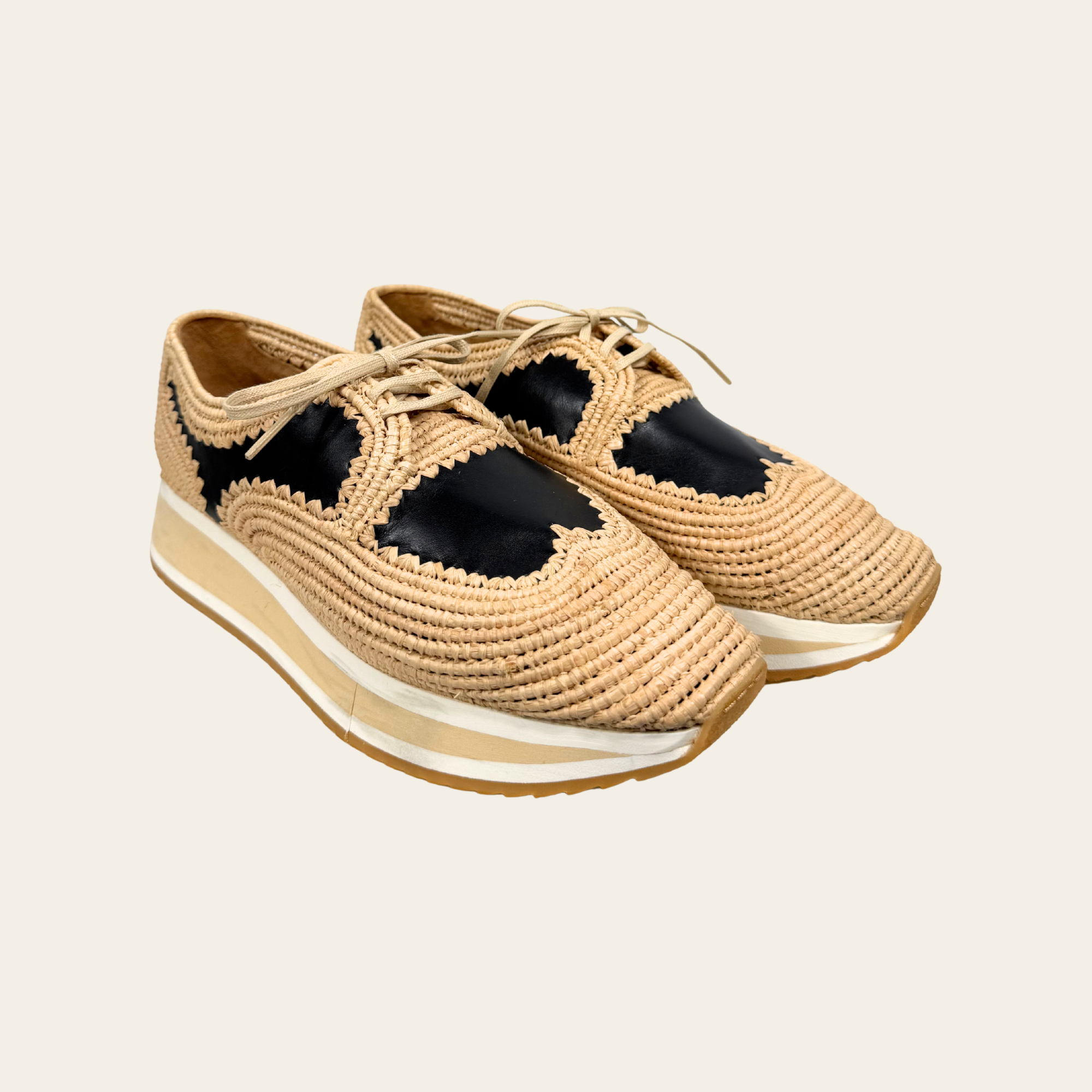 CLERGERIE Paris – Derbies Plateforme en Raphia et Cuir, Taille 38