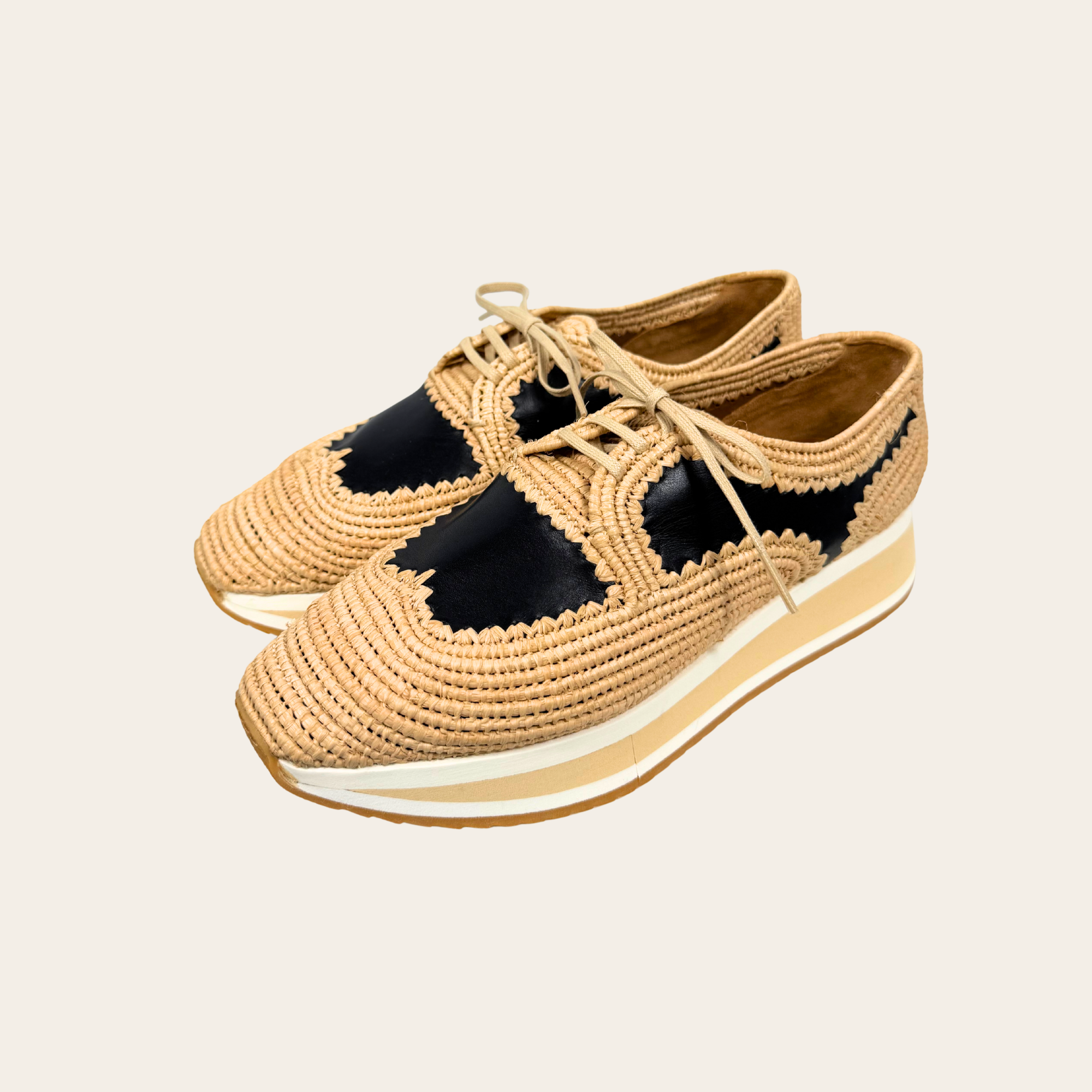 CLERGERIE Paris – Derbies Plateforme en Raphia et Cuir, Taille 38