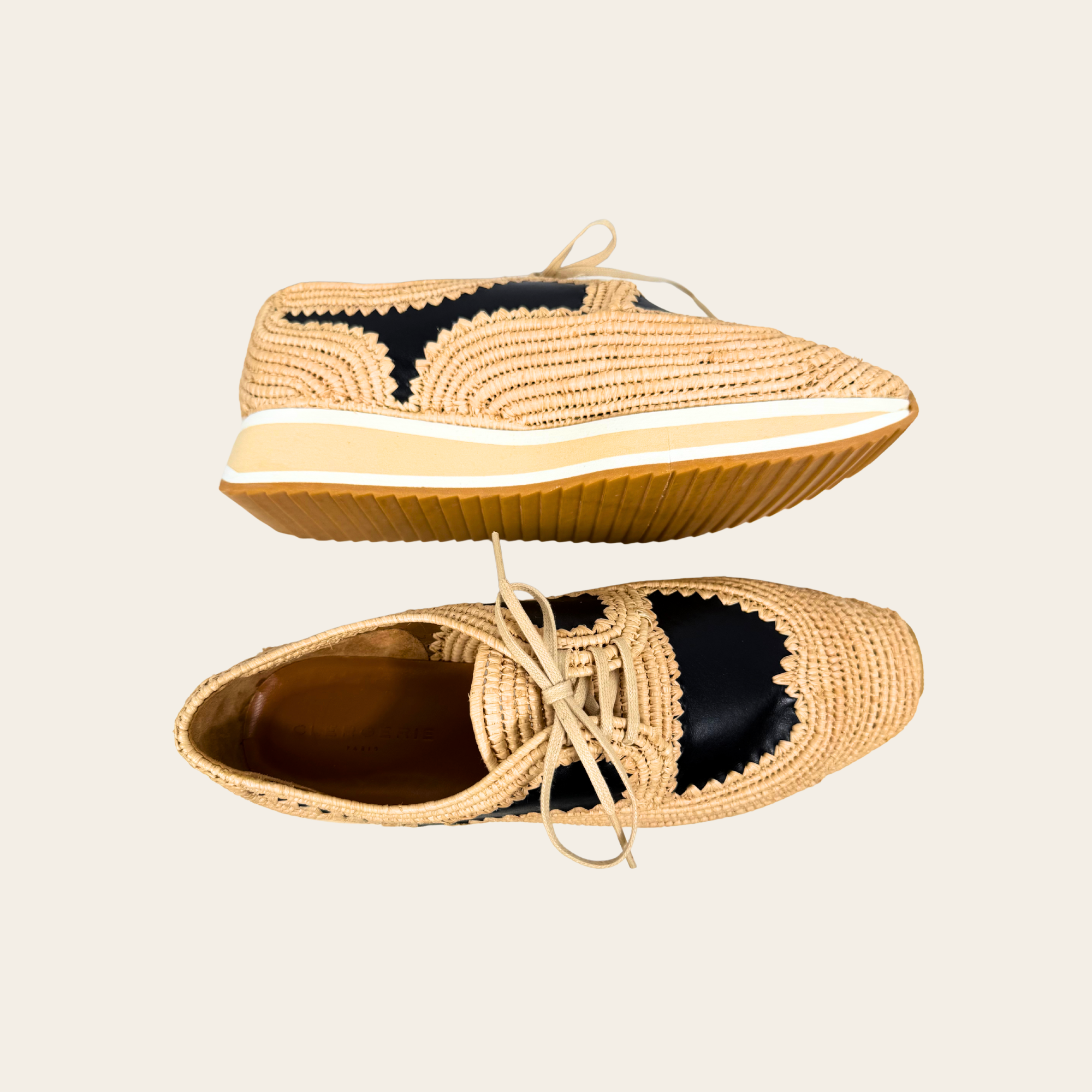 CLERGERIE Paris – Derbies Plateforme en Raphia et Cuir, Taille 38