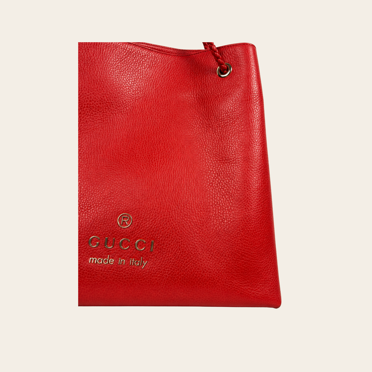 GUCCI — Gifford Large Braided Handle Leather Tote Rouge