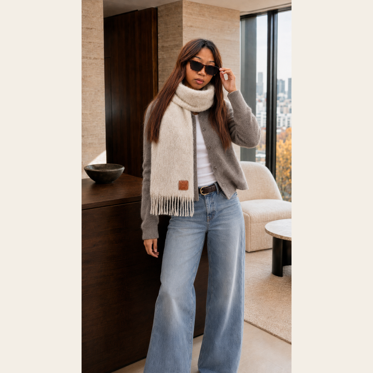 ÉCHARPE ANAGRAM LOEWE EN MOHAIR ET LAINE IVOIRE
