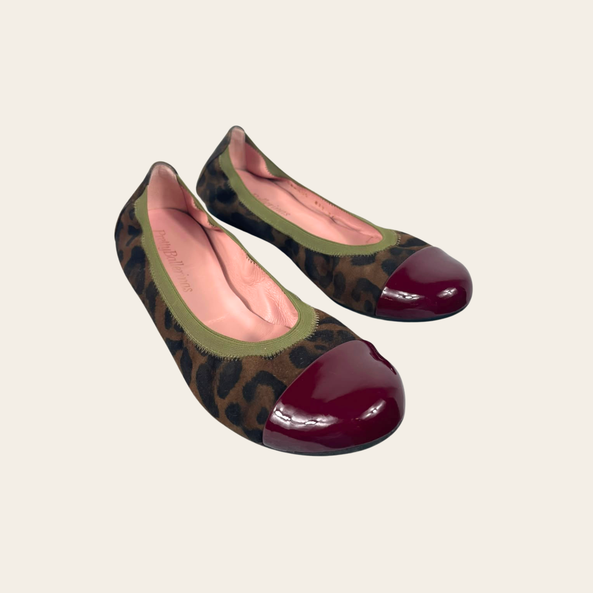 Pretty Ballerinas Ballerines Cap Toe Léopard & Verni Bordeaux, Taille 37