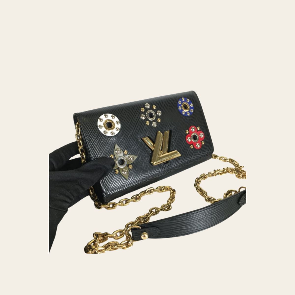 LOUIS VUITTON – Epi Mechanical Flowers Twist Chain Wallet