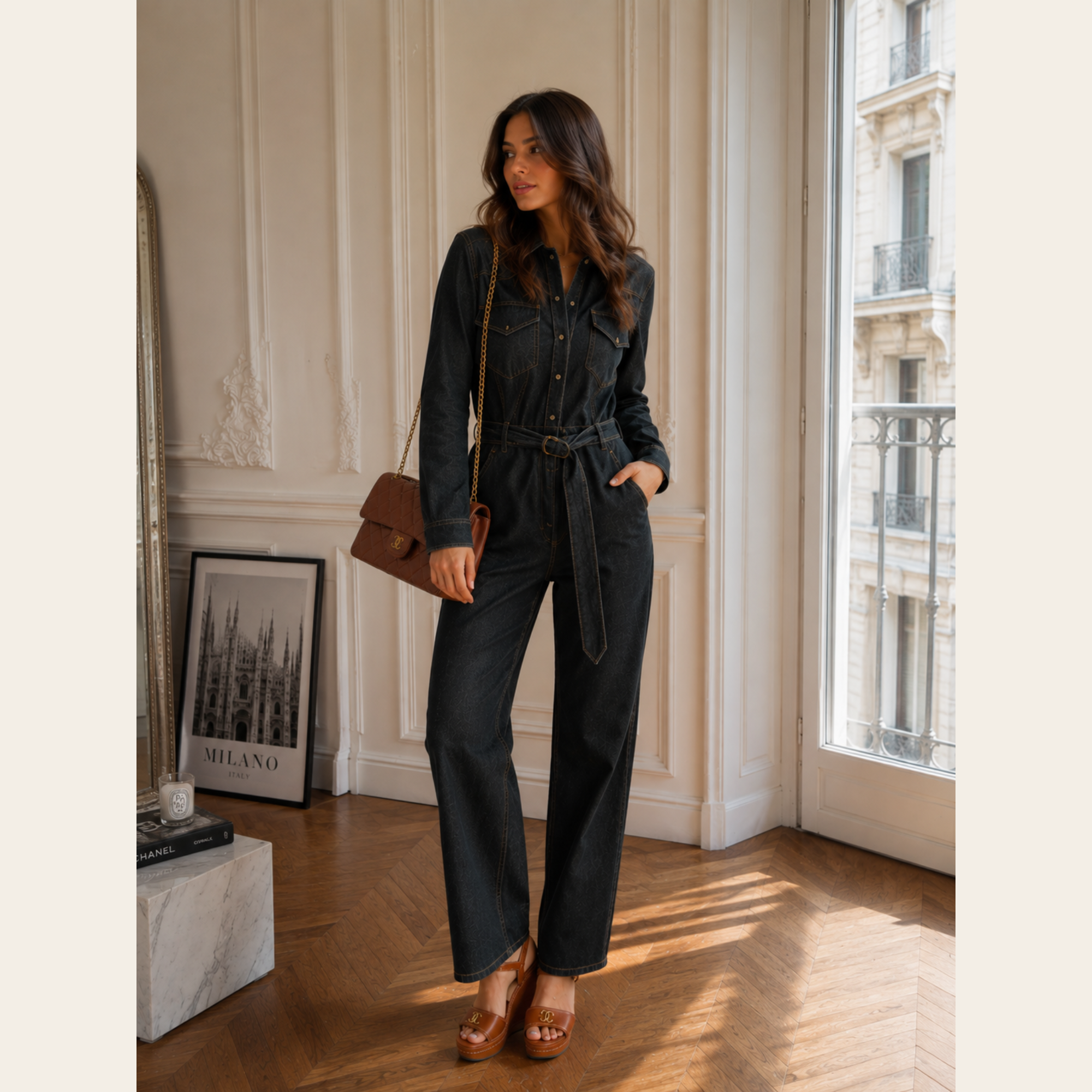 Jimmy Choo – Sandales Compensées en Cuir Cognac « JC Monogram », Taille 38