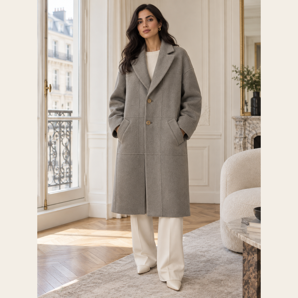 JACQUEMUS — Manteau long gris L’Année 97 en laine, taille 38