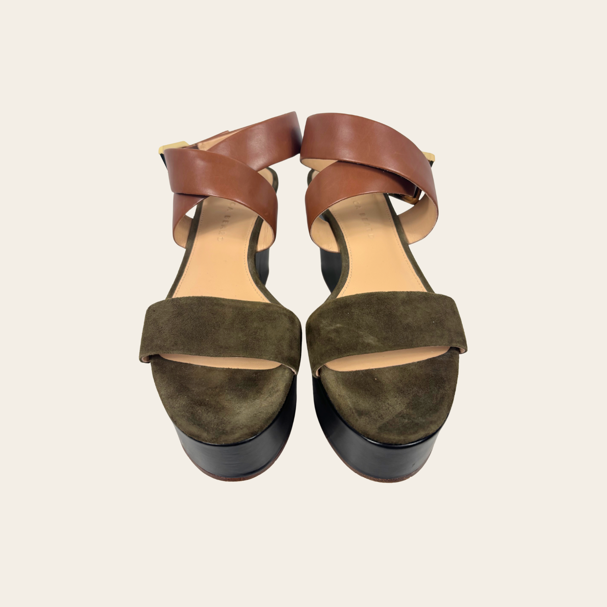 VERONICA BEARD – Sandales compensées en cuir et suède Vero Cuoio, 38,5