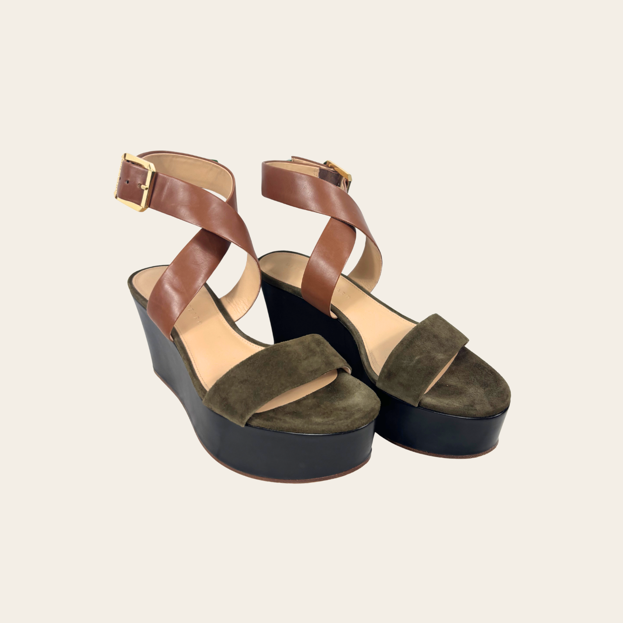 VERONICA BEARD – Sandales compensées en cuir et suède Vero Cuoio, 38,5