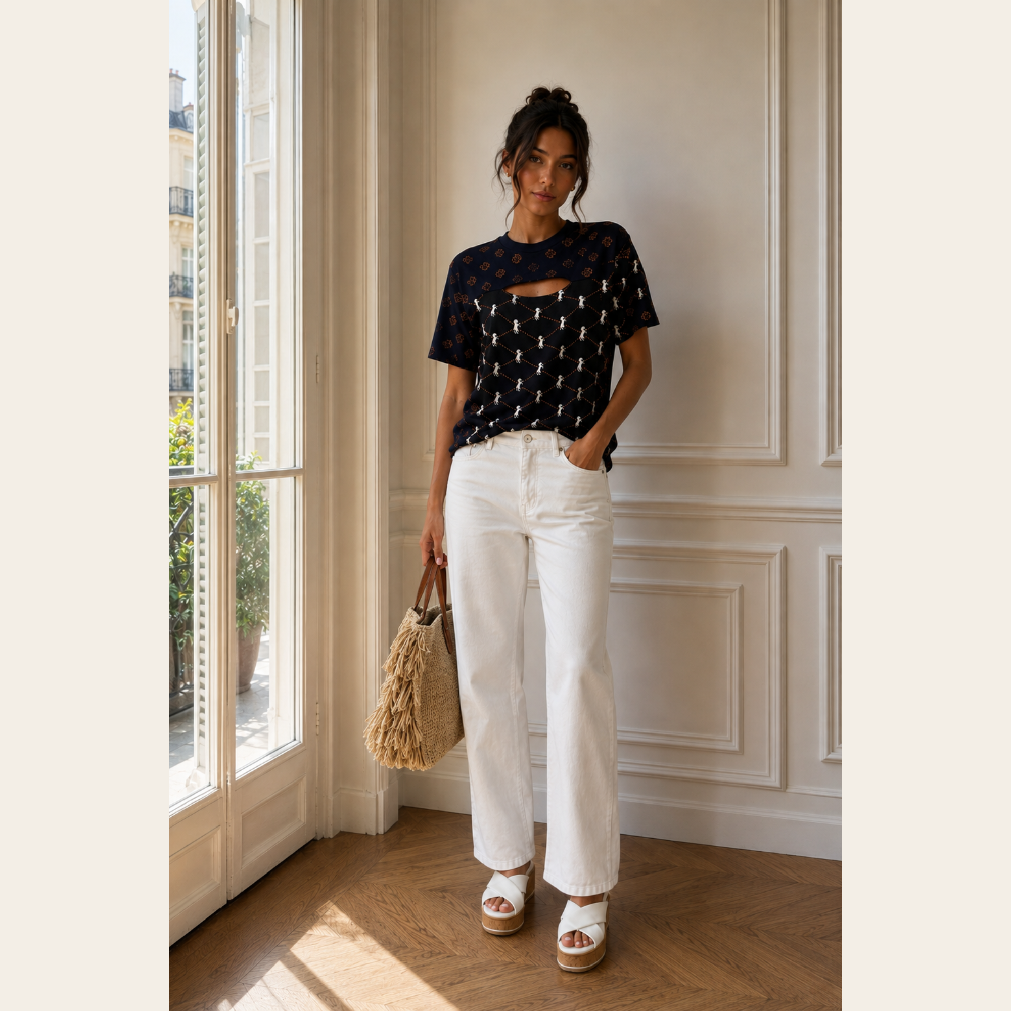 CHLOÉ – Haut en Maille Jacquard Multicolore à Découpe, Taille L