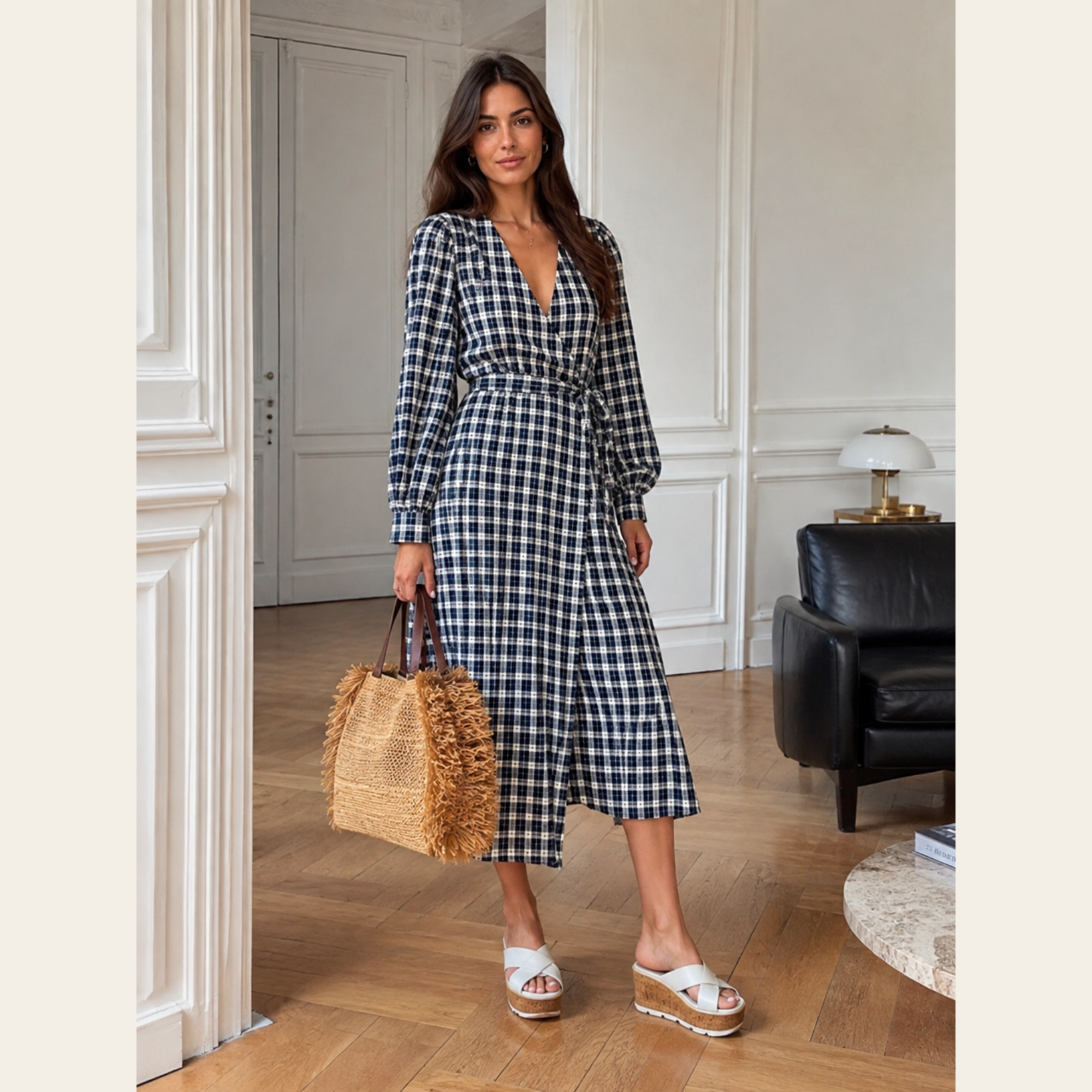 GANNI - 1964 Seersucker Check Wrap Dress, XS