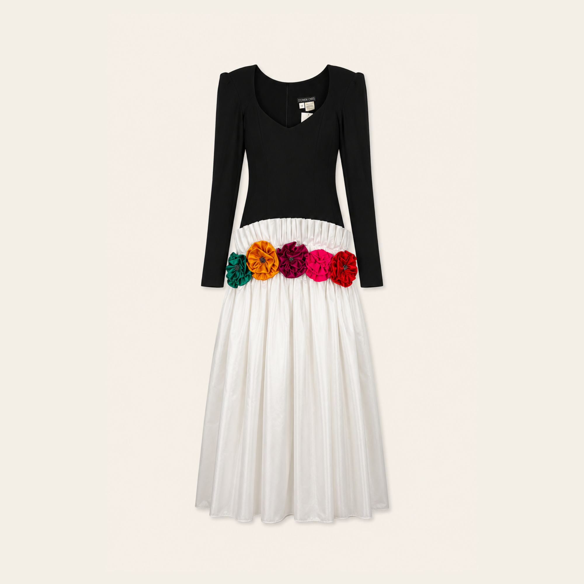 STEPHAN CARAS – Robe Cocktail Taille Basse à Appliqués Floraux Multicolores