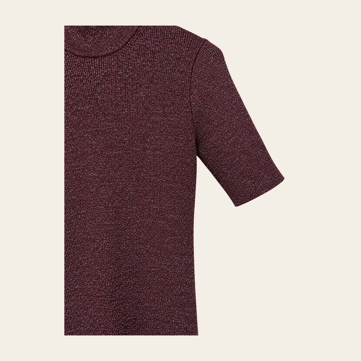 MAX MARA LEISURE — Haut en maille bordeaux à reflets métallisés et col montant