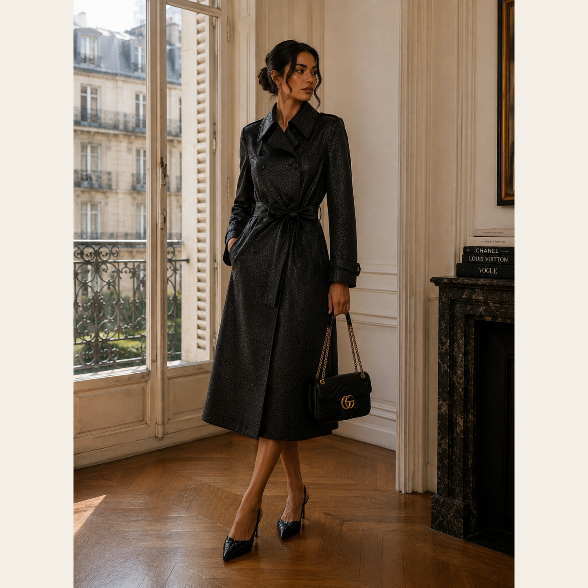 GUCCI – Manteau Trench GG Monogram Jacquard à Ceinture