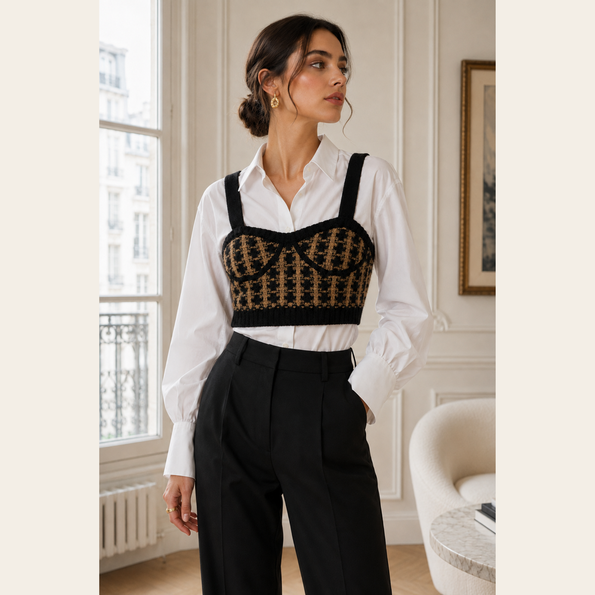 RED VALENTINO Bustier court en maille à carreaux, Taille S