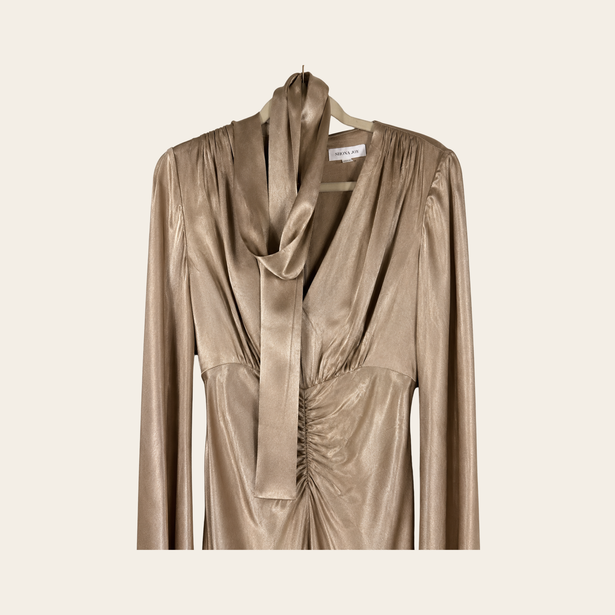 SHONA JOY – La Lune Tie Neck Long Sleeve Maxi Dress – Champagne, SShona Joy Robe