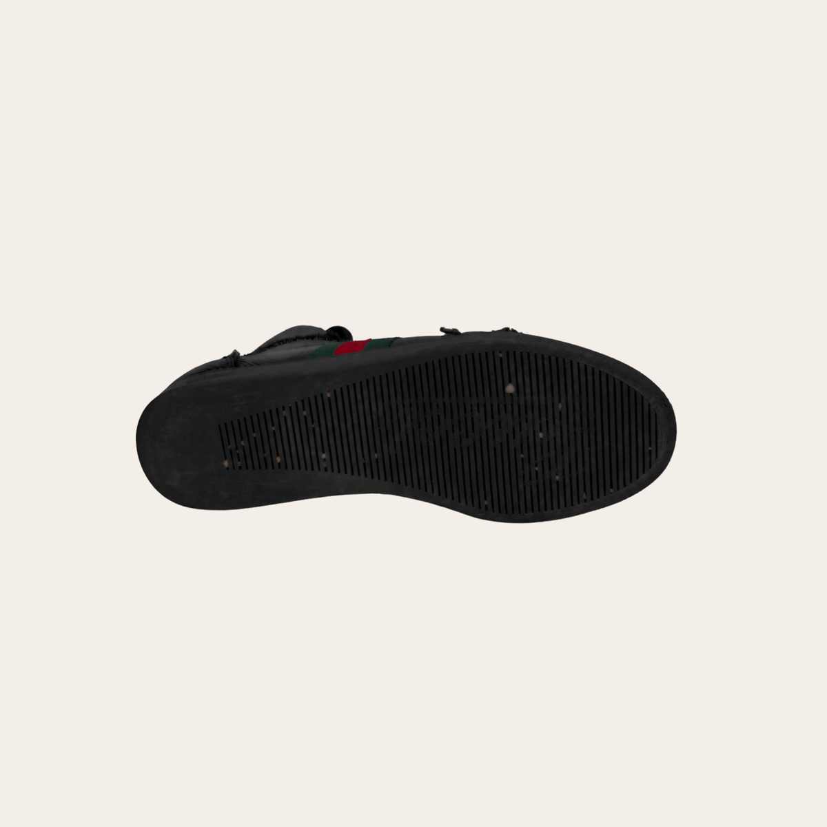 GUCCI — Baskets montantes Web en cuir verni noir et doublure noire, 9.5 US