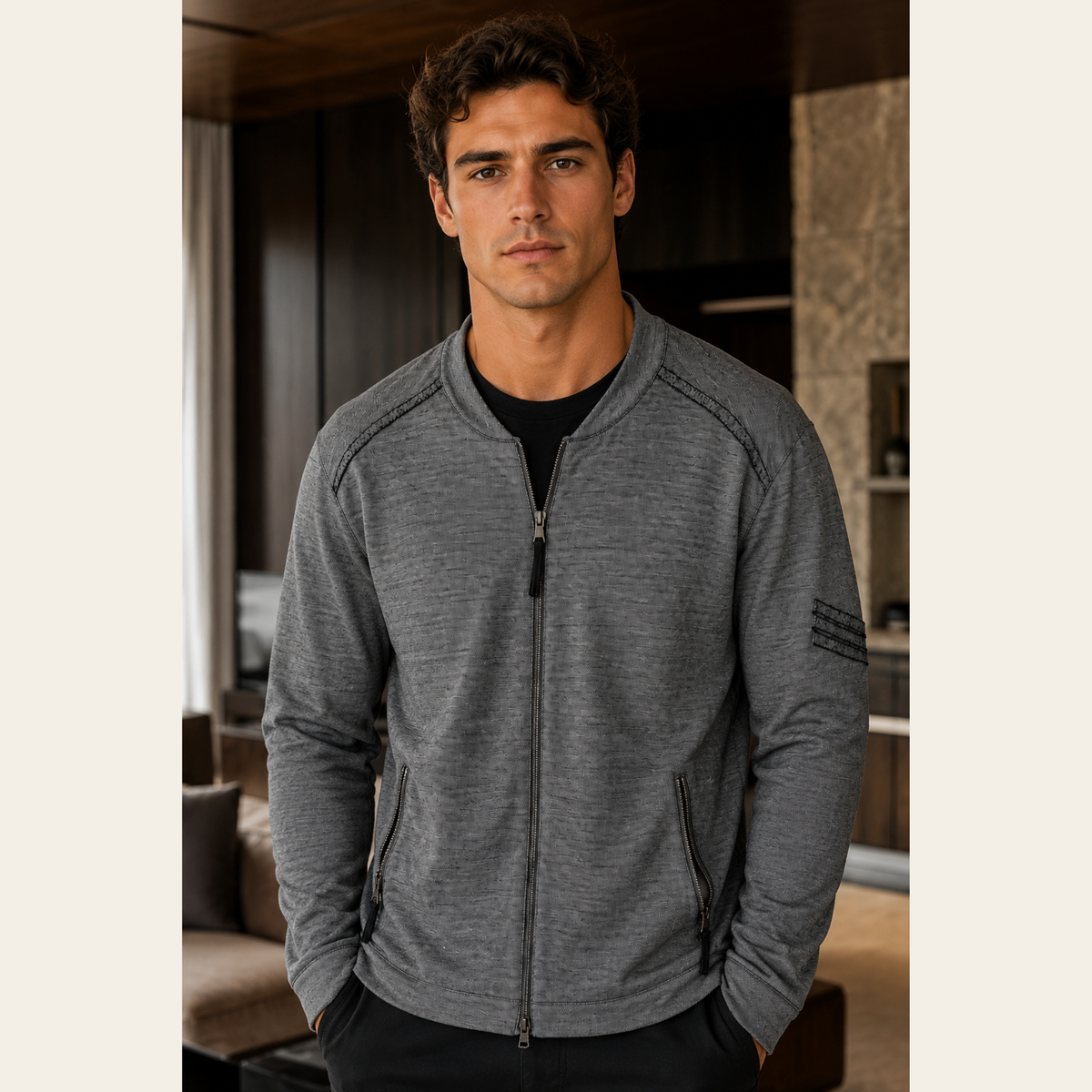 VESTE MILITAIRE EN MAILLE JOHN VARVATOS GRIS MOYEN, M
