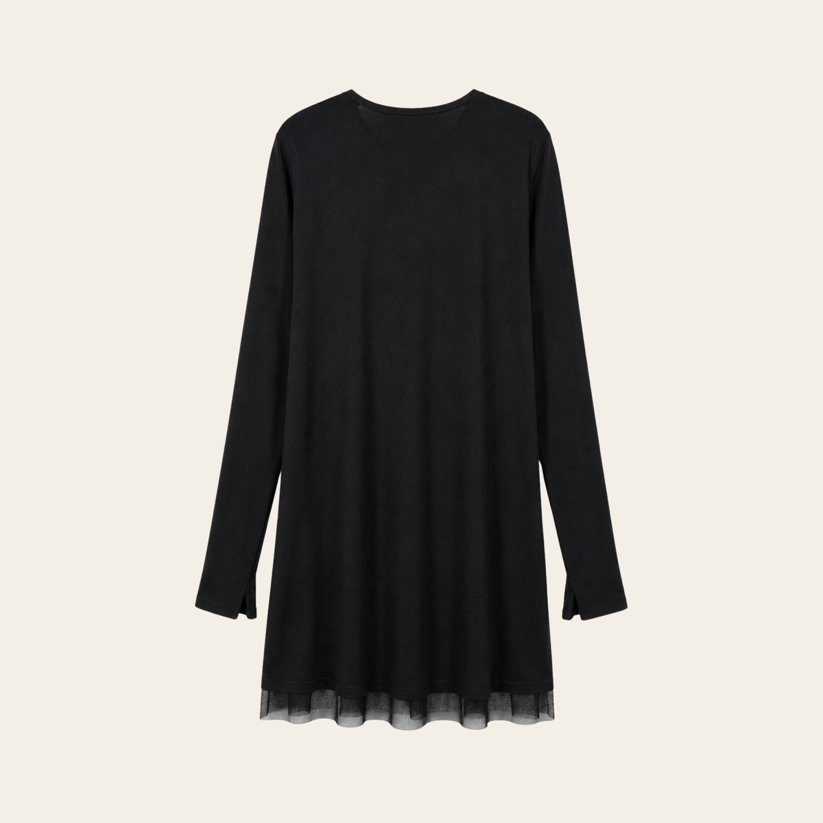Marie Saint Pierre – Robe tunique noire à manches longues et finition en tulle – Taille 5 (L/XL)