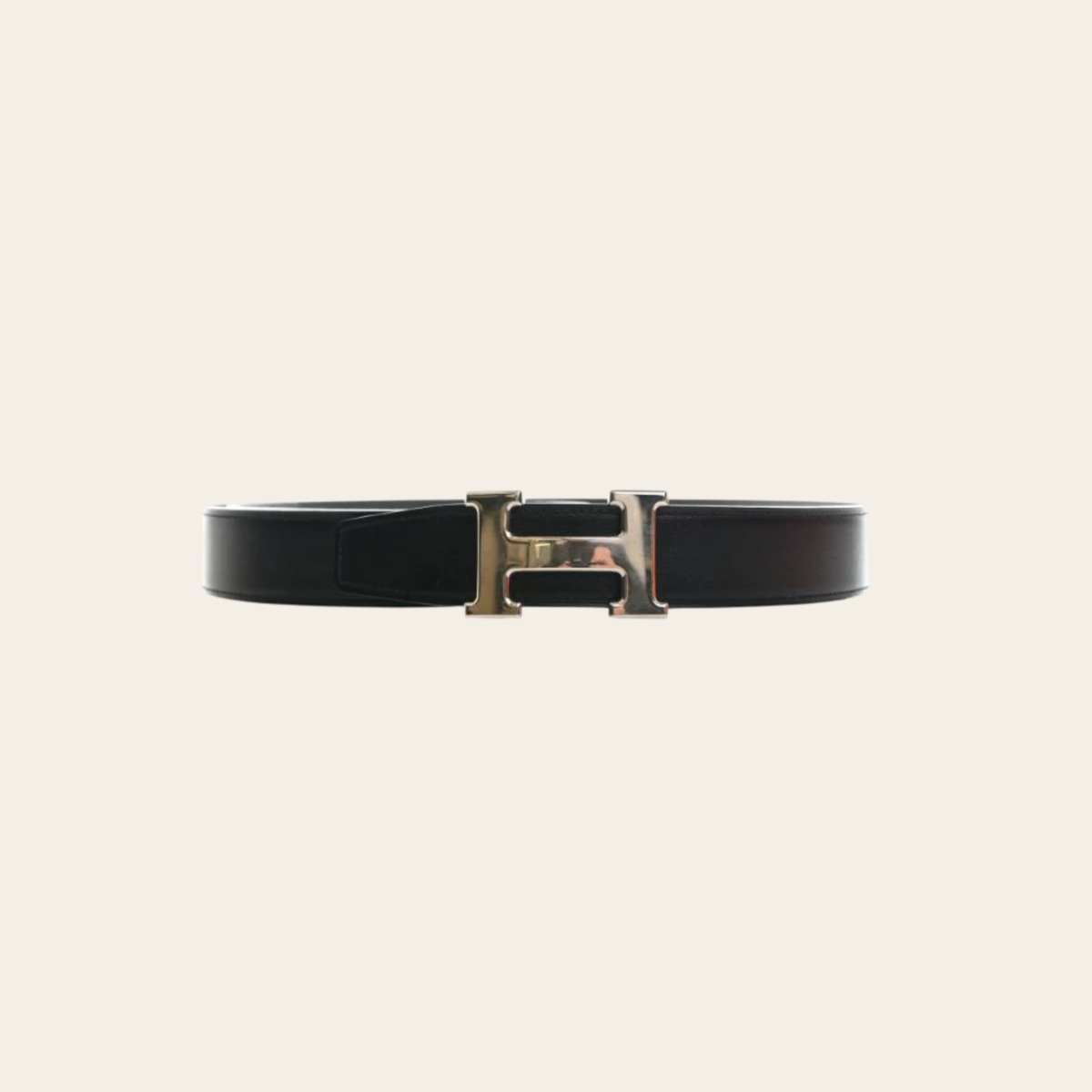 HERMÈS – Ceinture Réversible Constance H en Cuir Togo et Box Noir/Étain, Taille 105