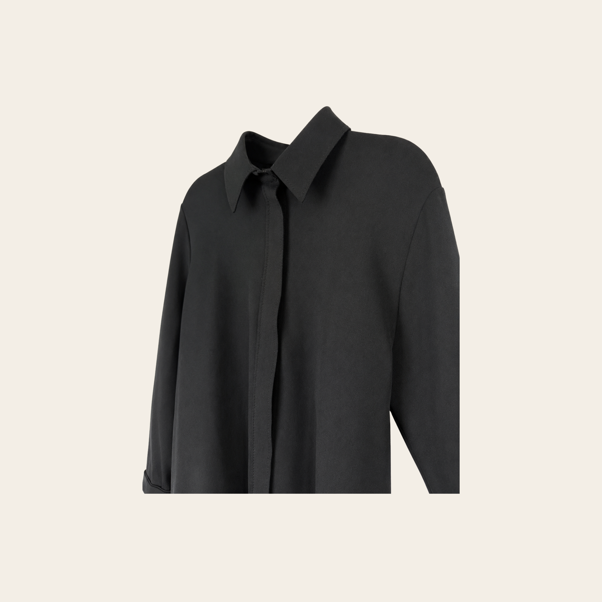 MARIE SAINT PIERRE – Robe-chemise / tunique longue à col pointu – Noir, 5 ( L/XL)