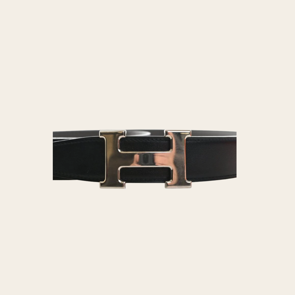 HERMÈS – Ceinture Réversible Constance H en Cuir Togo et Box Noir/Étain, Taille 105