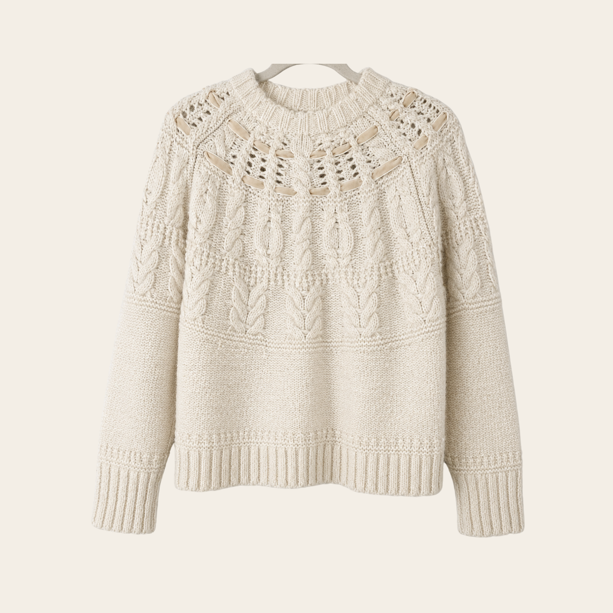 LOVESHACKFANCY – Pull Parson en Alpaga à Torsades et Rubans, Taille XS