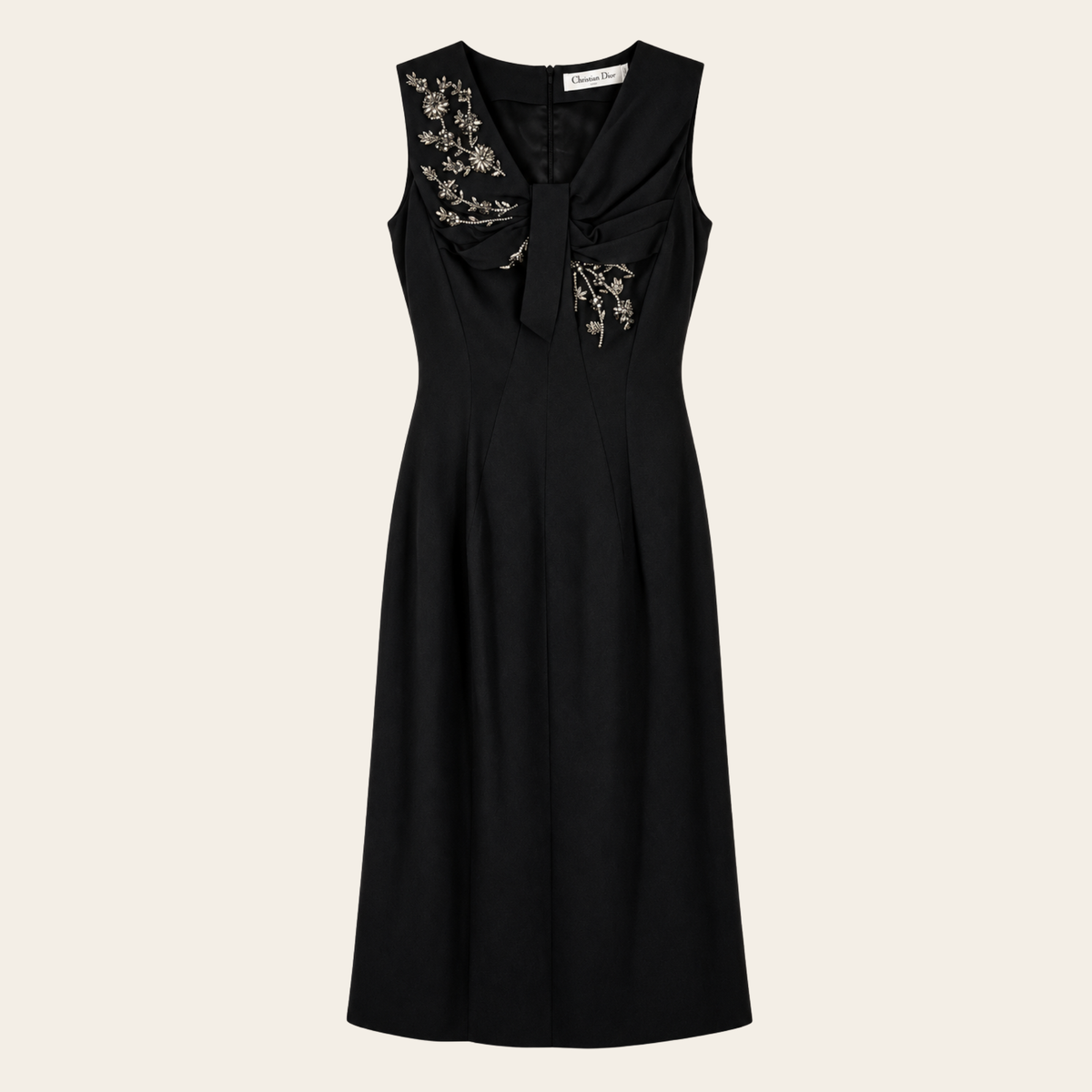 CHRISTIAN DIOR PAR JOHN GALLIANO — Robe de cocktail noire à broderies florales, taille GB 8